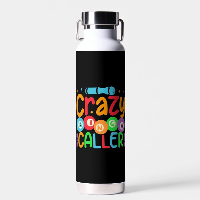 Funny crazy Bingo caller word art  Water Bottle (Front)