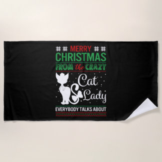 Funny Crazy Cat Lady Christmas Ugly Beach Towel