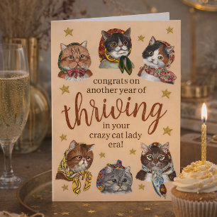 Funny Crazy Cat Lady Era Colourful Happy Birthday Card