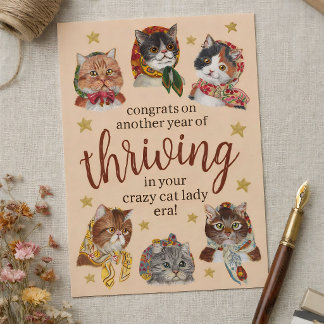 Funny Crazy Cat Lady Era Colourful Happy Birthday Postcard