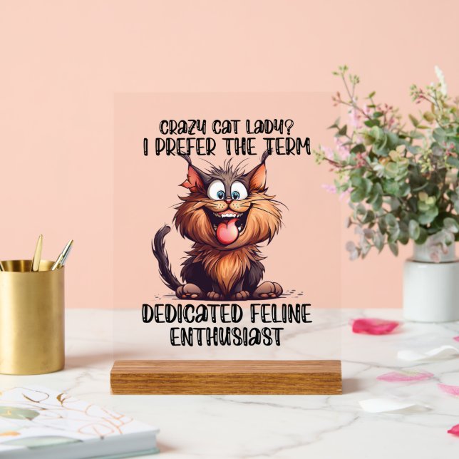 Funny crazy cat lady word art acrylic sign (Wedding)