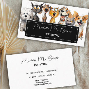 Funny Crazy Cats Dogs Pet Sitter Modern White Business Card