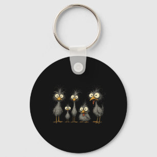 Funny Crazy Chicken Family Cartoon Cute Colourful Key Ring