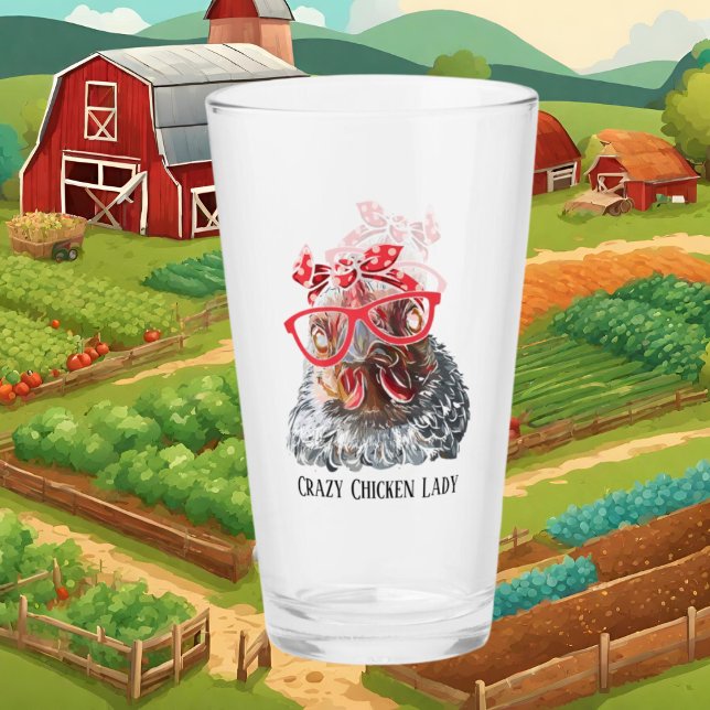 funny crazy chicken lady add text glass (Creator Uploaded)