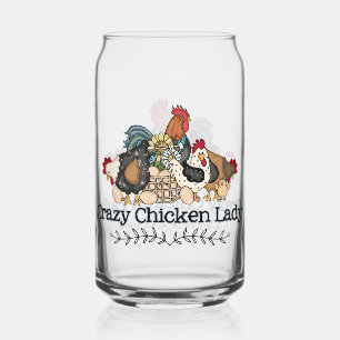 Funny crazy chicken lady farmhouse can glass