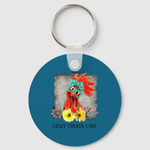 Funny Crazy Chicken Lady Word Art  Key Ring