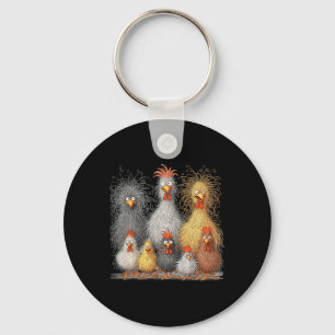 Funny Crazy Chicken Rooster Family Art Print Chick Key Ring