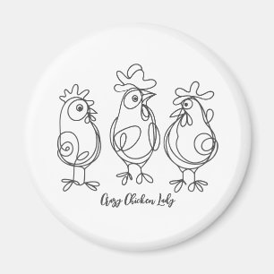 Funny Crazy Chickens Line Art Personalized T-Shirt Magnet