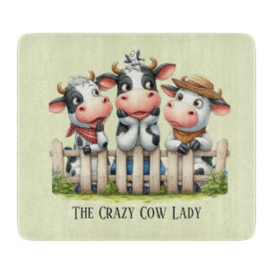 Funny crazy cow lady customisable cutting board