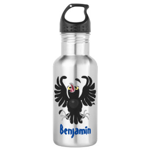 Funny crazy crow raven cartoon illustration 532 ml water bottle