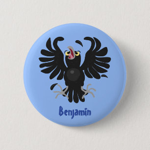 Funny crazy crow raven cartoon illustration 6 cm round badge