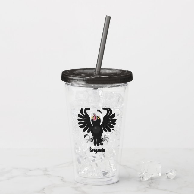 Funny crazy crow raven cartoon illustration acrylic tumbler (Back Ice)