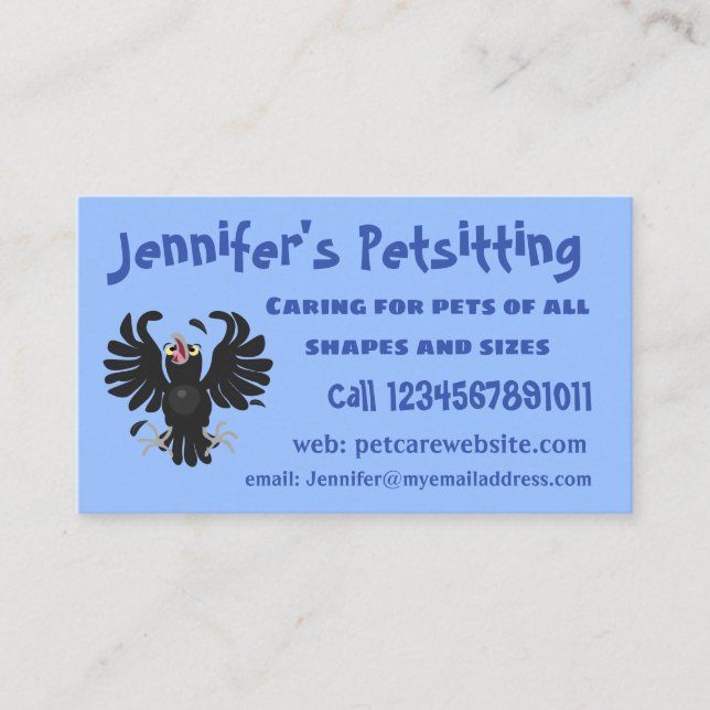 Funny crazy crow raven cartoon illustration business card (Front)