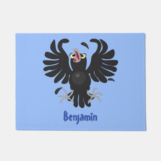 Funny crazy crow raven cartoon illustration doormat (Front)