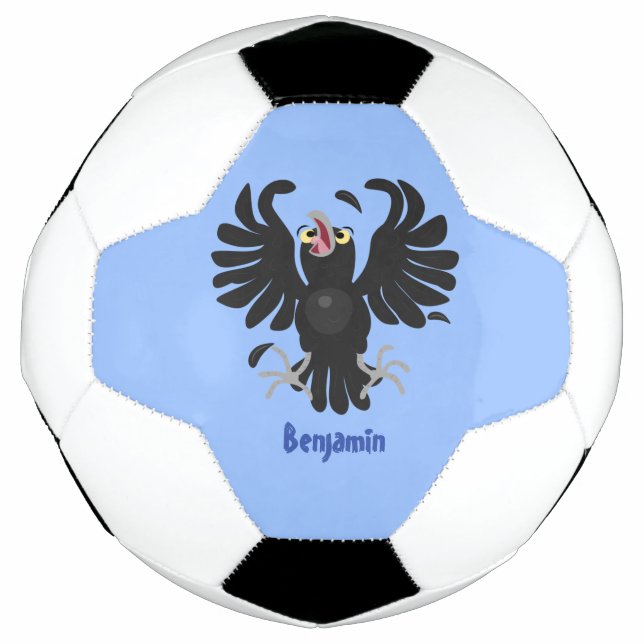 Funny crazy crow raven cartoon illustration football (Front)