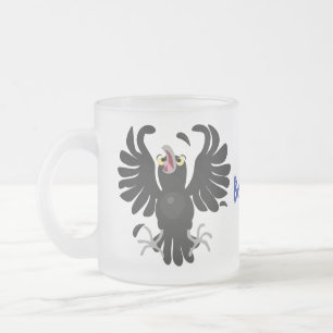 Funny crazy crow raven cartoon illustration frosted glass coffee mug