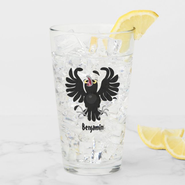 Funny crazy crow raven cartoon illustration glass (Back Ice)