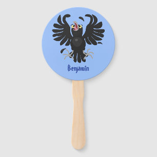 Funny crazy crow raven cartoon illustration hand fan