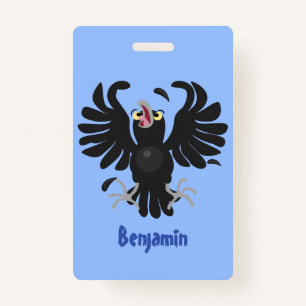 Funny crazy crow raven cartoon illustration ID badge
