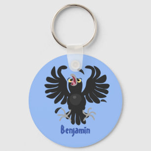 Funny crazy crow raven cartoon illustration key ring