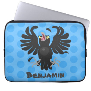 Funny crazy crow raven cartoon illustration laptop sleeve