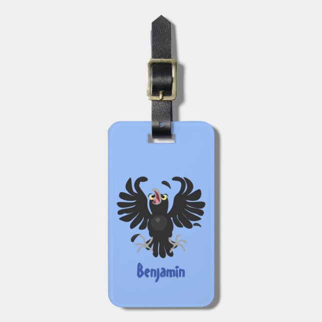 Funny crazy crow raven cartoon illustration luggage tag (Front Vertical)
