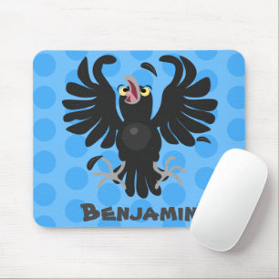 Funny crazy crow raven cartoon illustration mouse mat