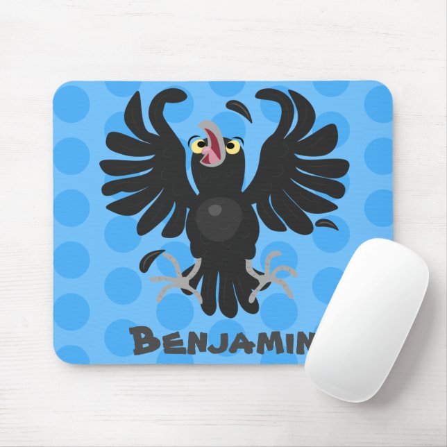 Funny crazy crow raven cartoon illustration mouse mat (With Mouse)