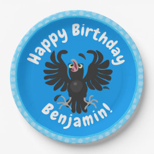 Funny crazy crow raven cartoon illustration paper plate