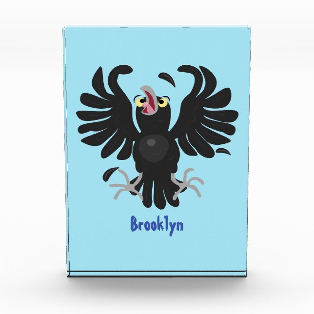 Funny crazy crow raven cartoon illustration photo block (Front)