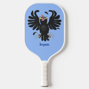 Funny crazy crow raven cartoon illustration  pickleball paddle