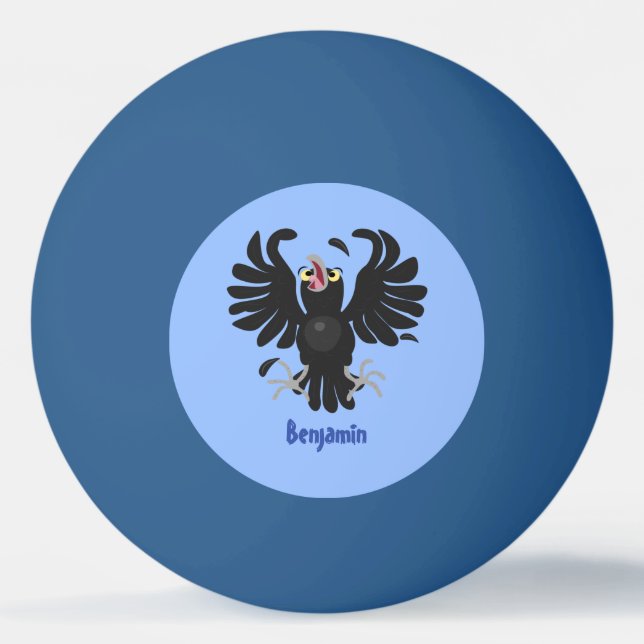 Funny crazy crow raven cartoon illustration  ping pong ball (Front)