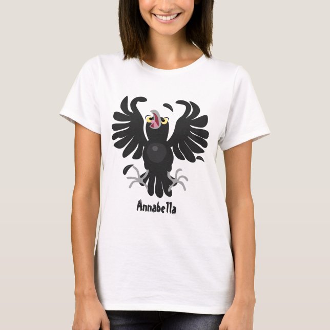 Funny crazy crow raven cartoon illustration T-Shirt (Front)