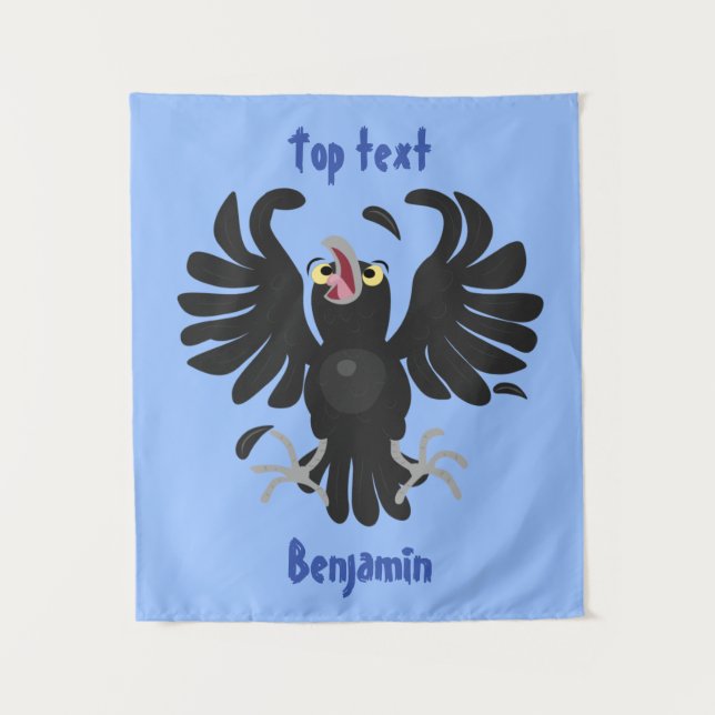 Funny crazy crow raven cartoon illustration tapestry (Front)
