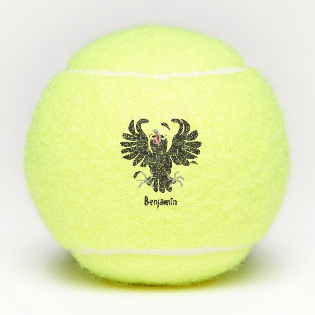 Funny crazy crow raven cartoon illustration tennis balls (Front)