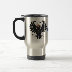 Funny crazy crow raven cartoon illustration travel mug