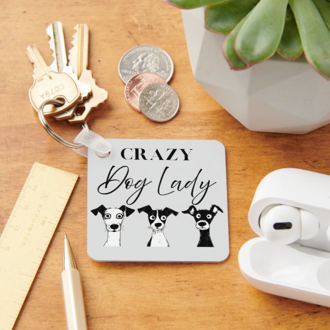 Funny Crazy Dog Lady  Key Ring (Desk)