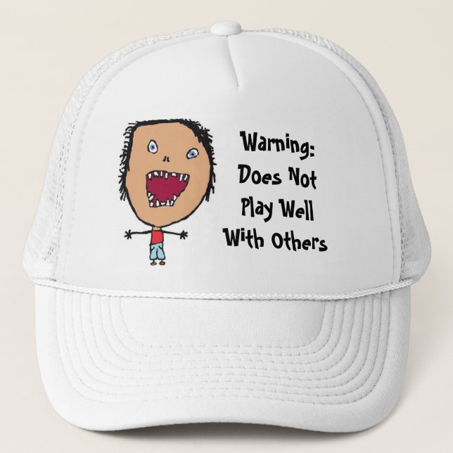 Funny Crazy Face Kid Art Trucker Hat (Front)