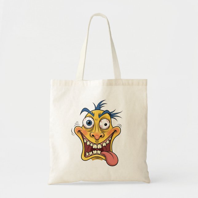 Funny Crazy Face Tote Bag – Quirky Cartoon Charact (Front)