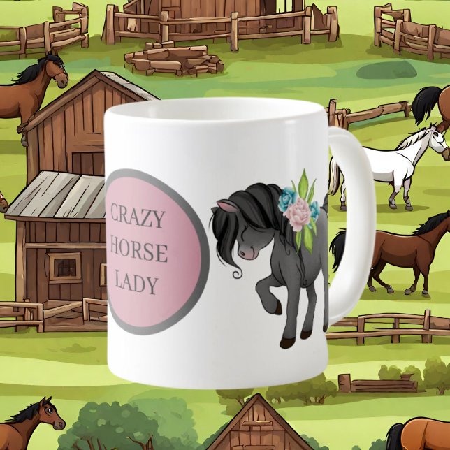 Funny crazy horse lady add text coffee mug (Creator Uploaded)