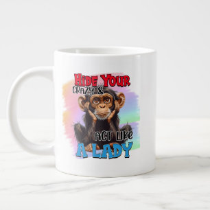 Funny crazy lady monkey word art large coffee mug
