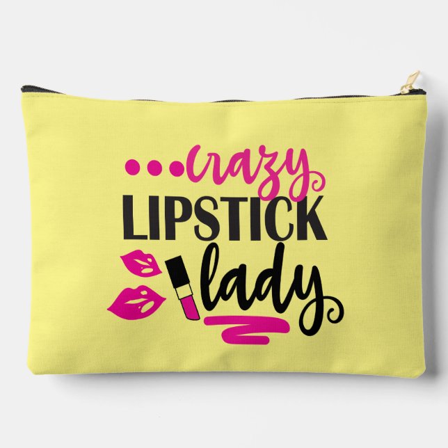 Funny crazy lipstick lady word art  accessory pouch (Back)