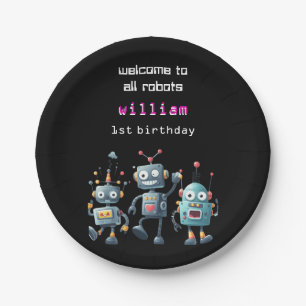funny crazy robot birthday invitation paper plate