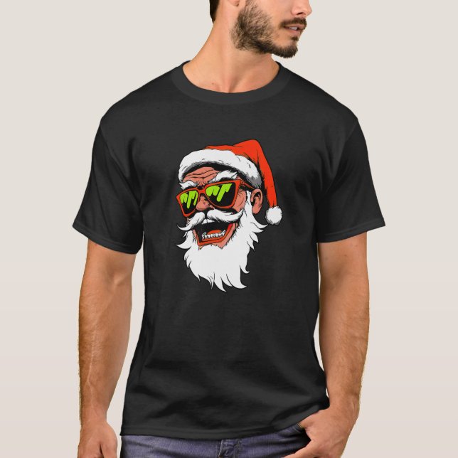 Funny Crazy Santa Claus Cool Christmas Cray Holida T-Shirt (Front)