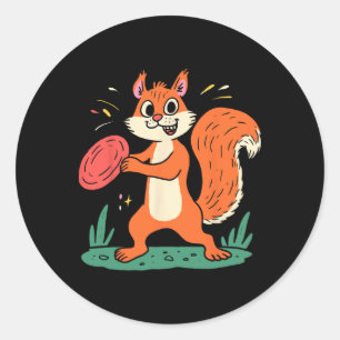 Funny Crazy Squirrel Disc Golf Player Sket Golfer Classic Round Sticker