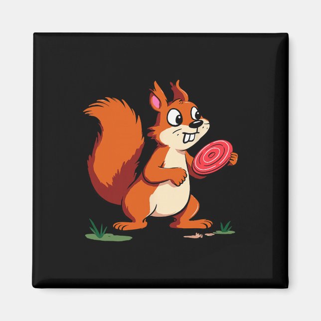 Funny Crazy Squirrel Disc Golf Player Sket Golfer  Magnet (Front)