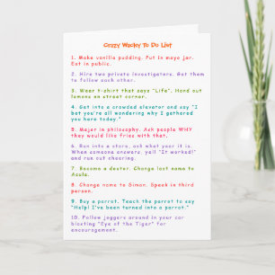 Funny Crazy Wacky Kids To Do Pranks List Humour Card