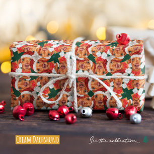 Funny Cream Dachshund Christmas Pattern Wrapping Paper