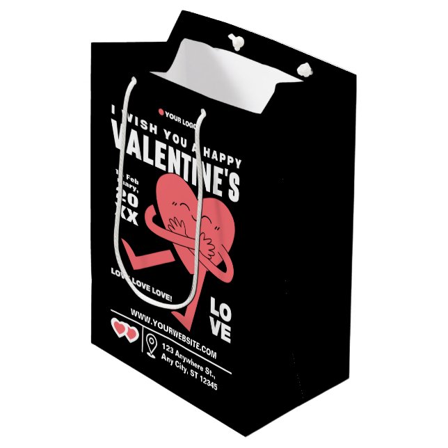 Funny Cream White Red Modern Valentine's Day Medium Gift Bag (Front Angled)