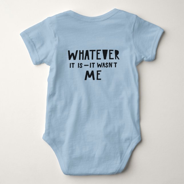 Funny Creative Text 'It Wasn't Me' Blue Boy Baby Bodysuit (Back)